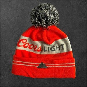 Coors Light Red/Gray Cuffed Knit Pom Beanie